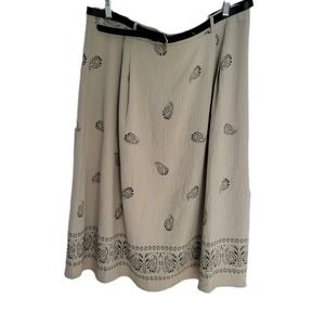 Nycc Tan Black Paisley Midi Skirt XL With Thin Belt Work Business Flowy Travel